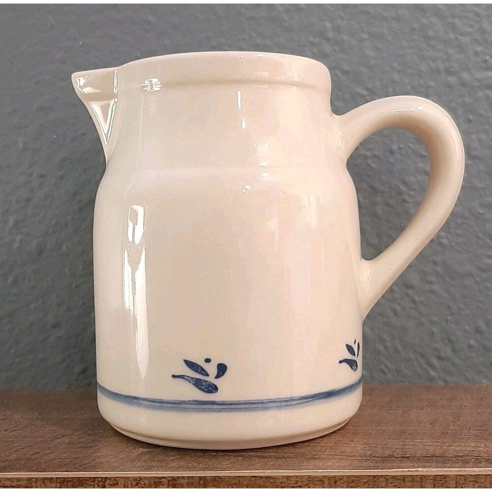 Vintage Roseville Pottery Creamer / Pitcher Made in USA Ohio Ivory Blue Flowers